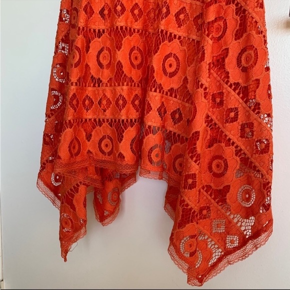 Free People-Just Like Honey Coral Orange Lace Crochet Floral Boho Flowy - Picture 7 of 10